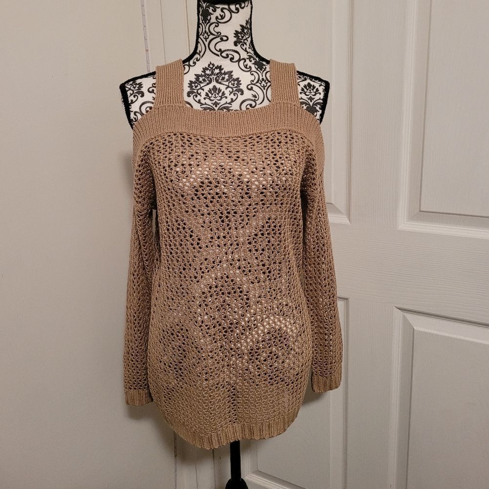 I love cold shoulder open knit sweater